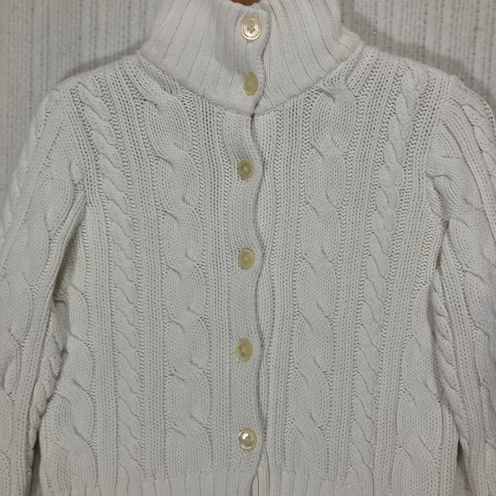 Lauren Ralph Lauren White Cable Knit Turtleneck Button Front Cardigan Sweater‎ M